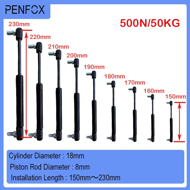 1 PC 150mm-230mm 500N/50KG Universal Strut Bars Gas Spring Shock Absorber Hydraulic Lift Support Strut Bar RV Bed Car Machine